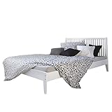 Homestyle4u 1844, Holzbett 140x 200 Weiß, Bett mit Lattenrost, Kiefer Massivholz