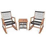 GOPLUS 3-teiliges Schaukelstuhl Set, Gartenmöbel-Set Bistro Set mit 2 Stuhl und 1 Beistelltisch, Gartengarnitur Sitzgruppe für Garten & Balkon