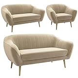 MKS Meble Moderne Sofa - Sofa Set 3+2+1 - Skandinavische Deko Polstersofa - Gaja Zwei Loungesofas und Sessel - Sechs Personen Beige