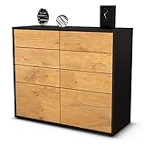 Stil.Zeit Sideboard Celeste/Korpus anthrazit matt/Front Holz-Design Eiche (92x79x35cm) Push-to-Open Technik & Leichtlaufschienen