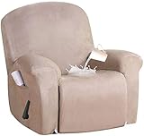 Stretch-Recliner-Abdeckung, wasserdichter Plüsch-Sesselabdeckung mit Seitentaschen rutschfest Möbelschutz for Wohnzimmer geeignet (Color : Khaki, Size : Standard Size)