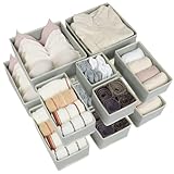 Lucoridy 12 Stück Kleiderschrank Organizer, Schublade Organizer, Schrank Organizer, Schubladen Ordnungssystem, Faltbare Stoff Aufbewahrungsbox, 12er Unterwäsche Organizer Socken Organizer (Grau)