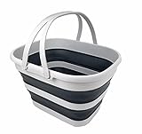 SAMMART 17L Faltbarer Korb mit Griff – Tragbarer Outdoor-Picknickkorb / Krater – Faltbare Einkaufstasche – Platzsparender Aufbewahrungsbehälter (Grau/Schiefergrau, 1)
