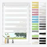 SBARTAR Doppelrollo Klemmfix Rollos für Fenster ohne Bohren & zum Bohren (Weiß 80 x 130cm) Duo Rollo Lichtdurchlässig Aber Blickdicht, Klemmrollo, Fensterrollo, Zebrarollo