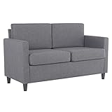 Migone Sofa Klein 2 Sitzer Sofa Couch Sessel mit Lehne Abnehmbarem Leinen Stoff Gepolstertes Sofa Modern Design Dunkelgrau