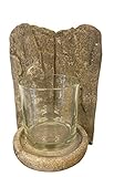 CHICCIE Teelichthalter aus Natur Stein Mit Glaseinsatz - Windlicht Kerzenhalter