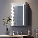 Dripex Spiegelschrank Bad mit Beleuchtung, Glasablage und Steckdose, Badezimmerschrank mit Spiegel, 3 Lichtfarbe Einstellbar, Dimmbar, Beschlagfrei 45 x 60 cm Grau