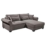 Stella Trading Angelina Bequemes Schlafsofa mit Bettkasten in Cord-Optik, Mocca-Ausziehbares Sofa mit Schlaffunktion, Holzwerkstoff, 255 x 92 x 185 cm