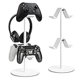 KEERXUN-KEX Headphone Stand & Controller Holder, Universal Headphone and Game Controller Stand, Adjustable Height Directional Brackets Desk Organization Display Stand (White)