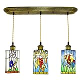 PAZWAHF 3-Licht-Kronleuchter im amerikanischen Stil, verstellbare hängende Pendelleuchten, Tiffany-Stil-Buntglas-Hängeleuchte für Esszimmer und Wohnzimmer