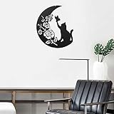 YJSBXN 30cm 11.8'' Metall Baum des Lebens Wanddekoration Silhouette Kunst für Geschenk Innen Außen Garten Haus Dekoration Family Wall Art Geometrische Ornamente Wandkunst Mond und Katze (A)