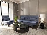 Gozos Salamanca Sitzgruppe Bettcouch + Ohrensessel | Hochwertige Set besteht aus Leinenstoff | Wohnzimmermöbel Dekorative Sitzgruppe mit Holzbein Schlafsofa und Relaxsessel | Navy Blau