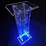 Rednerpult Podium Ständer Transparent Transparentes Kirchenpodium mit 7-Farben-LED-Leuchten mit Fernbedienung Stehendes mobiles tragbares Podium, das für die Kirchenschule verwende