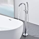 Standarmatur Freistehend Wannenarmatur 360° Drehbar Einloch-Badewannenarmatur Wasserfall Mit Handbrause,Chrom