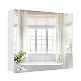 FOREHILL Spiegelschrank Bad, Badezimmerschrank mit Badspiegel Hängeschrank mit Türen 70x15x60cm weiß