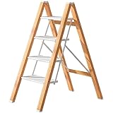 Leiterstuhl Klappbar Moderner Minimalist Nahtfarbe Trittstuhl, Restaurant 3/4 Schicht Luftfahrtaluminium Ruhestuhl, Keine Installation Erforderlich (Color : White+Primary, S : 101 * 45 * 84.5cm)