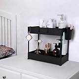 Spurtar 2 Etagen Unter Waschbecken Regal, Gleiten Spülschrank Organizer, Küchen Organizer mit 4 Haken und 2 Tasse, Mehrzweck Küchenschrank Organizer für Badezimmer-Küchen-Arbeitsplatte (Schwarz)