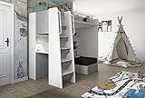 Marlux-Meble Hochbett JSM-7 90x200 TREPPE Links mit Schreibtisch Schränke und Ausklappbares Sofa 70x180 Hochglanz Funktionsbett Etagenbett Stockbett Kinderhochbett Jugendhochbett (Hellgrau Glanz)