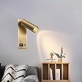 EEYZD An Der Wand Montierte Leseleuchte, 3-W-LED-Nachttischlampe Mit Schalter, USB-Anschluss Und Um 350 Grad Verstellbarer Strahler-Leseleuchte,Bronze