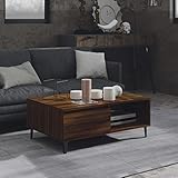 WIFESE Couchtisch mit Offenes Fach 90x60x35 cm Beistelltisch Holz Modernes Design Wohnzimmertisch Kleiner Tisch Wohnzimmer Coffee Table Robust Haltbarkeit Braun Eichen Optik Holzwerkstoff Metall