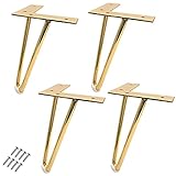 LSRADU Stück DIY-Möbel Metall-Tischbeine Haarnadelbeine Hochleistungs-Couchtischbeine für Stuhl, Bank, Schreibtisch, Nachttisch, Zweistangen-Eisendrahtbeine für DIY-Möbel, mit Schrauben, Gold (15 c