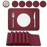 BANNIO 6er Set Tischsets Abwaschbar,Abwischbar Lederoptik Platzset und Untersetzer,Wasserdicht PVC Platzdeckchen Tischset für Hause Küche Restaurant und Hotel,41x31cm,Rot