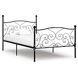 Rillbus Metallbett 100x200cm | Bettrahmen Bett mit Lattenrost, romantischer Landhausstil, Einzelbett Gästebett Jugenzimmer Schlafzimmer, Metall, SperrholzB17