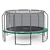 Ampel 24 Deluxe Trampolin 490 cm grün komplett mit innenliegendem Netz, Belastbarkeit 120 kg, Sicherheitsnetz mit 12 Stangen