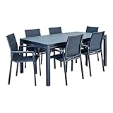 NATERIAL - Gartenmöbel Set für 6 Personen - Gartentisch ODYSSEA 180/240x100 cm - Ausziehtisch - 6 Gartenstühle Orion Gamma mit Armlehnen - Gartensessel - Stapelbar - Sitzgruppe - Glas Aluminium Grau