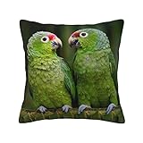 Zwei Papageien auf grüner Palme, dekorative Kissenbezüge für Wohnzimmer, Schlafzimmer, Sofa, Couch, Bett, Auto, 30/40/45/50 cm, Schwarz, 45,7 x 45,7 cm