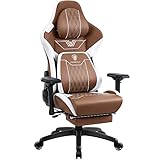 Dowinx Gaming Stuhl mit 4D-Armlehnen, Ergonomischer Gamer Stuhl mit Fußstütze Bürostuhl PU Leder, Bequeme Lordosenstütze Groß und hoch Gaming Sessel 180KG Braun