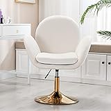 Wahson Sessel Samt Drehstuhl höhenverstellbar Loungesessel Polsterstuhl mit goldenem Sockel Schminkstuhl für Schlafzimmer/Wohnzimmer/Schminktisch (Beige)