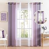MIULEE 2er Set Voile Vorhang Zweifarbiger Vorhang mit Ösen Transparente Gardine Ösenschal Fensterschal Lichtdurchlässig für Schlafzimmer, 140x215cm, Weiß Lila