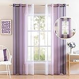 MIULEE 2er Set Voile Vorhang Zweifarbiger Vorhang mit Ösen Transparente Gardine Ösenschal Fensterschal Lichtdurchlässig für Schlafzimmer, 140x215cm, Weiß Lila