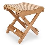 Bamboo Folding Stool - Bath Chair for Shaving - Foldable Bench for Bathroom, Spa, or Sauna - Portable Indoor & Outdoor Foot-Rest Chair - Wooden Seat Step - Shower Chair for Adults, Kids or Elderly