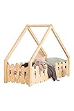 Meri-Kids Hausbett Kinder 80x160 cm 'Diego - Kinderbett mit Rausfallschutz - Kinderbett Haus aus Kiefernholz - Kinderzimmer Möbel - Langlebige und Schadensresistente Kinderbetten (1 STK)