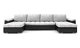 BETTSO -Ecksofa mit Schlaffunktion mit Bettkasten U-Form Sofa Couch U-Form Polstergarnitur Wohnlandschaft Polstersofa (320x155x75cm) SAGA 320 160 (Hellgrau+Schwarz)