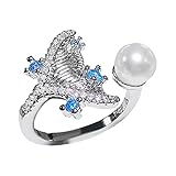 TianWlio Asymmetrischer Perlen-runder Damenring Kreativer Ring Interessanter Ring Perlenring Ringe Strand Schmuck Ringe für Frauen Mädchen