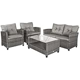 Outsunny Polyrattan Sitzgarnitur 4 TLG. Sitzgruppe Gartenset Sofagarnitur Gartenmöbel Set Lounge Metall Luxus Grau