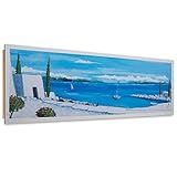 Feeby Wandbild 120x40 cm Abstrakt Santorin 1 tlg Modern Bilder Wandbilder Deco Panel Holz Kunstdruck Wand Bild Wanddeko Design Schlafzimmer Büro Wohnzimmer Meer Architektur Blau