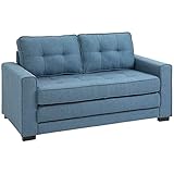 HOMCOM Schlafsofa Klappsofa 2-Sitzer Stoffsofa Bettsofa Sofa mit Schlaffunktion Sofagarnitur Leinen-Touch Gummiholz Blau 147,5 x 75 x 85 cm