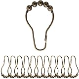 Duschvorhang Ringe, 12 Stück, aus Edelstahl, in Bronze-Farben, mit Kugel-Gleitsystem, 7 x 3,9 cm Größe, für Duschvorhangstangen, Ringe Duschvorhang, Duschvorhangringe, Duschvorhang Haken, Metallringe