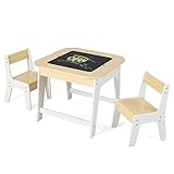 GOPLUS 3tlg. Kindersitzgruppe, Kindertisch mit 2 Stühlen, Kindermöbel Set mit Abnehmbarer Tischplatte & Stauraum, Maltisch mit Tafel & Whiteboard für Kinderzimmer