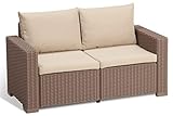 Allibert by Keter Gartenlounge Sofa California 2-Sitzer, cappuccino/sand, inkl. Sitz- und Rückenkissen, Kunststoff, runde Rattanoptik, 141x68x72 cm Graphit/Cool grey