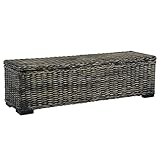 KRHINO Schuhregal für Eingangsbereich, Aufbewahrungsbox, Rattan, Kubu Massivholz, schwarzer Griff 120 cm für Schminktisch Schlafzimmer Wohnzimmer