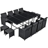 Juskys Polyrattan Sitzgruppe Baracoa XXL 13-teilig wetterfest & stapelbar — Gartenmöbel Set mit 8 Stühle, 4 Hocker & Tisch für Garten & Terrasse