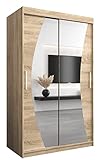 Kryspol Schwebetürenschrank Wave 120 cm mit Spiegel Kleiderschrank mit Kleiderstange und Einlegeboden Schlafzimmer- Wohnzimmerschrank Schiebetüren (Sonoma)
