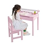 LIFEZEAL Kinderschreibtisch Set, Schülerschreibtisch mit Stuhl und Schublade, Schreibtisch mit klappbarer Tischplatte und Papierrollenhalter, Kindersitzgruppe für Kinder Im Alter Von 3-12 (Rosa)