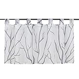 HeichkelL Voile Transparent Scheibengardine Modern Schlaufen Kurzstore Bedruckt 》Baumzweige《 Küchegardine Weiß#1 HxB 60x90 cm