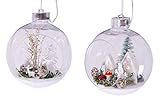 LED Weihnachts Kugel 15 cm mit Schnee Dekoration - 2er Set - Fenster Deko Weihnachten beleuchtet